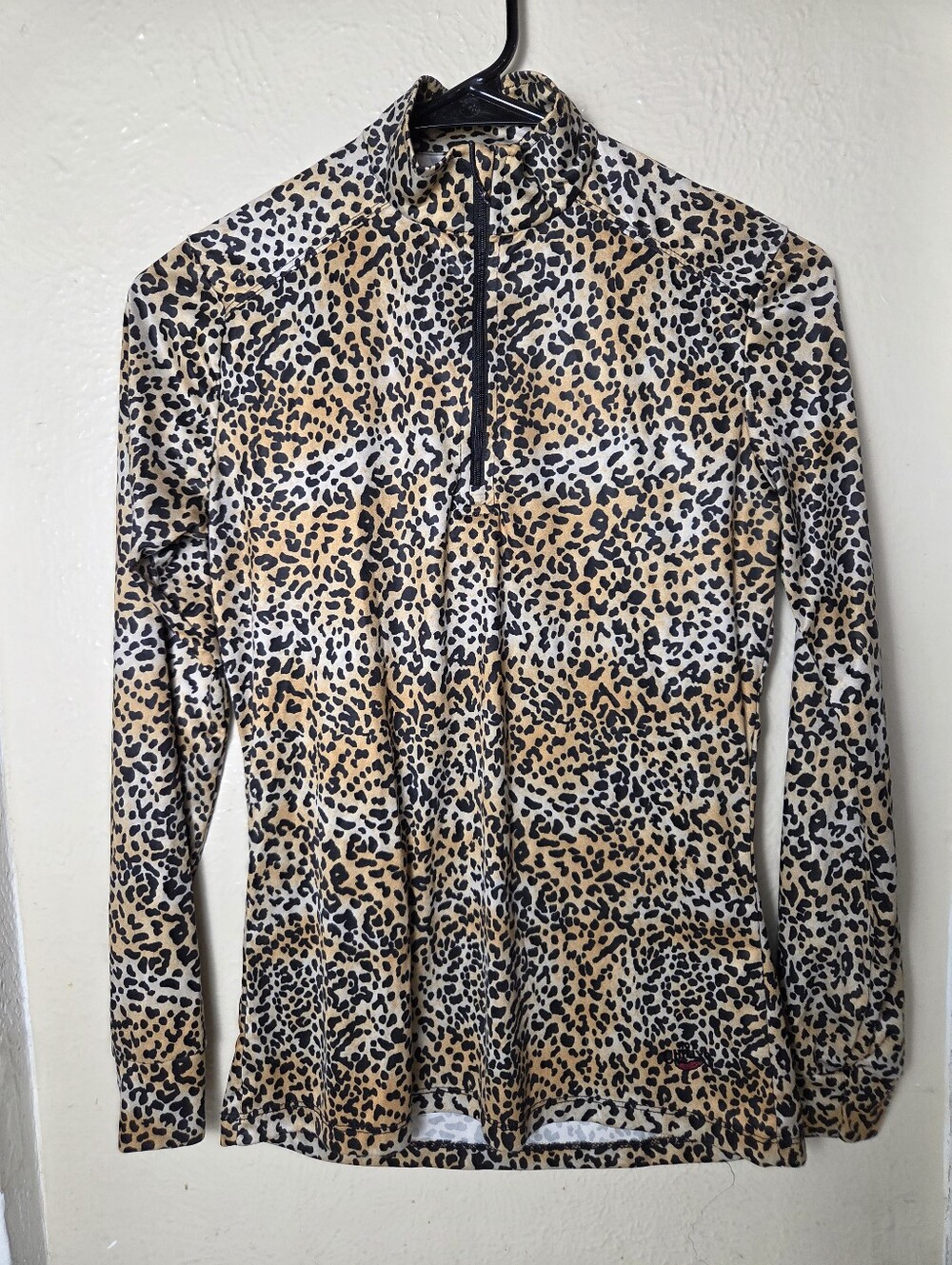 Hot Chillys Shirt Womens Size S Brown Black Animal Print Long Sleeve 3/4 Zipper